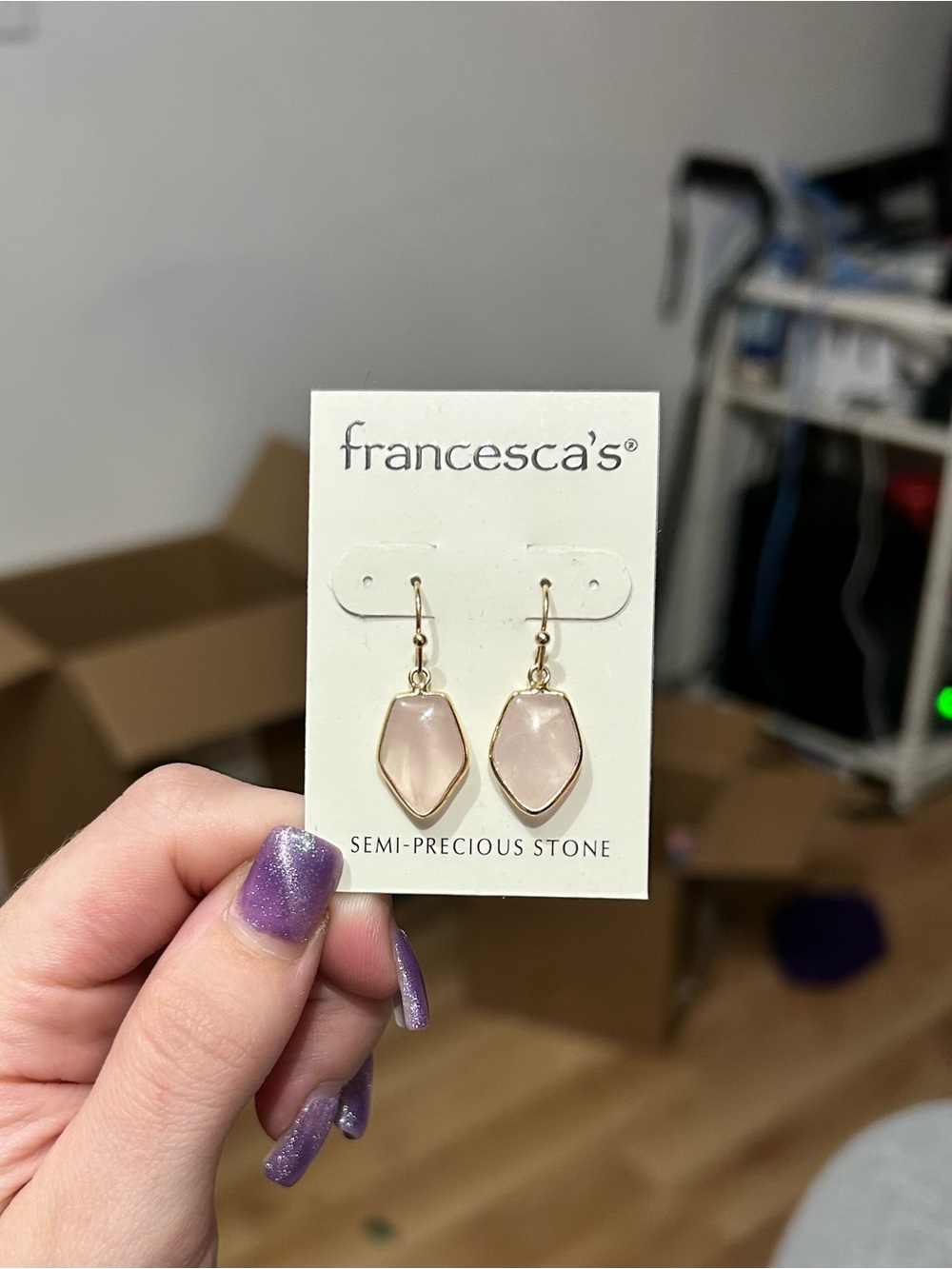 Francesca's Pale Pink Rose Quartz Semi-Precious Stone Drop Earrings NWT